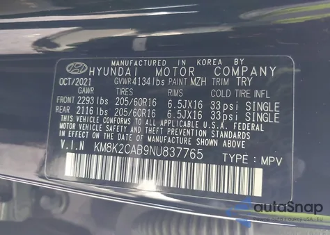 2022 Hyundai Kona Se from USA, damaged, VIN KM8K2CAB9NU837765